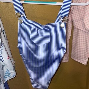 Blue and white stripe thing bathing suit